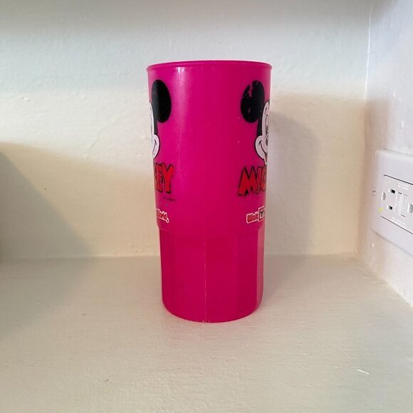 Vintage Walt Disney World Pink Plastic Cup Mickey Mouse Made in USA Super22 Mug - Picture 2 of 7